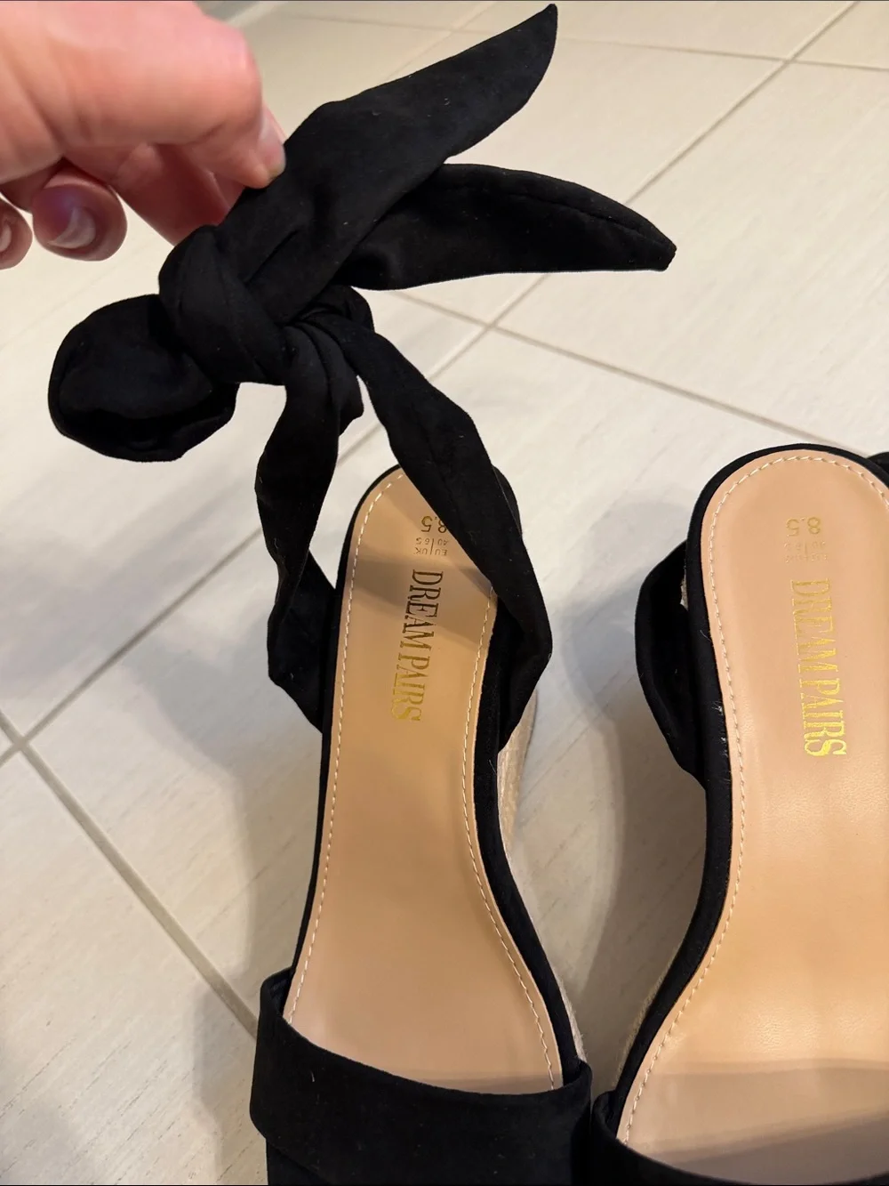 Dream Pairs Black Suede Wrap-Ankle Wedge Sandals